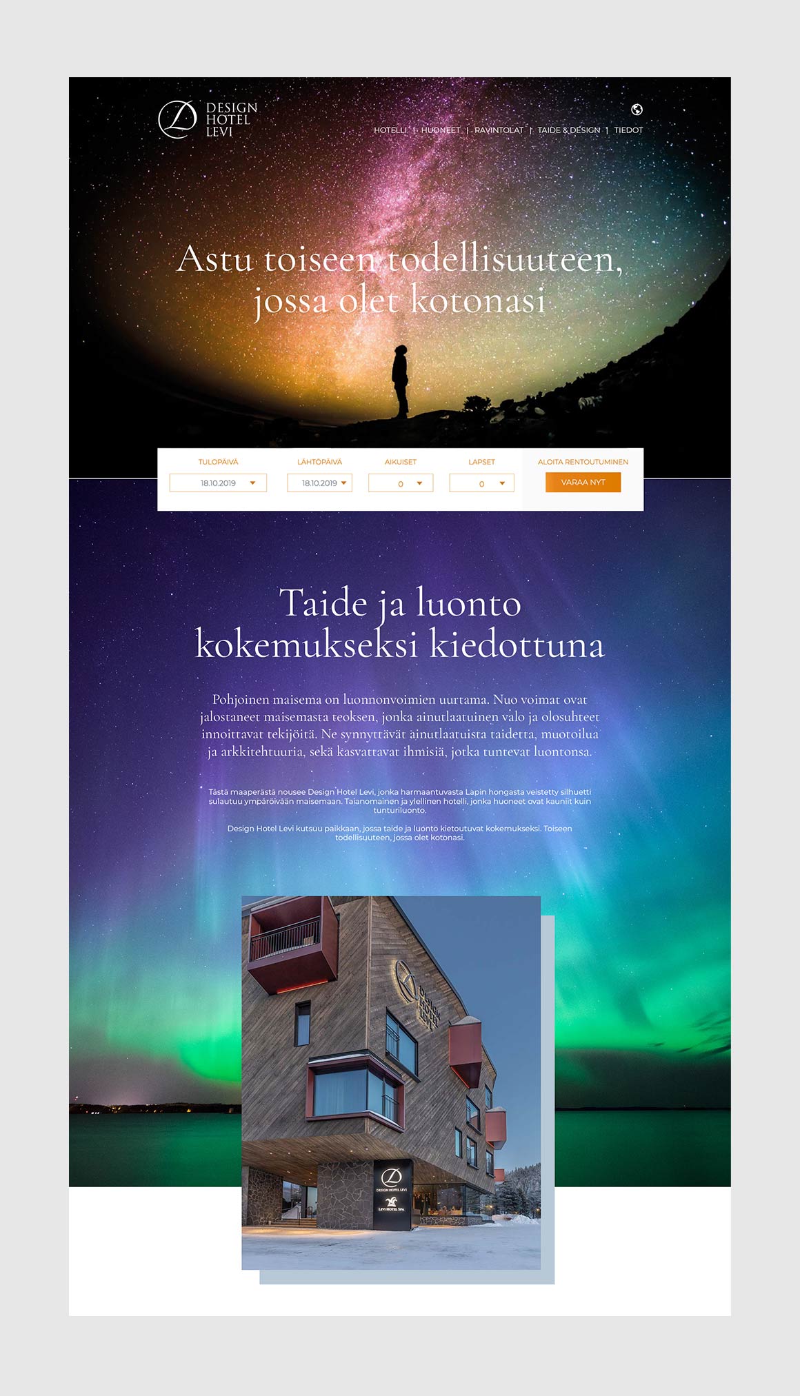 Design Hotel Levi www-sivut Ote Design Hotel Levin etusivusta.